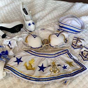 Halloween sailor costume sexy lingerie, dancer heels shoes outfit set lk new